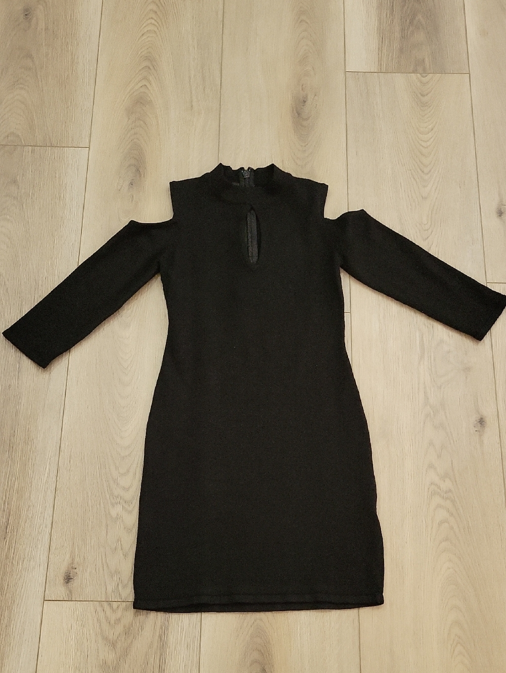 bebe Black Cold-Shoulder Keyhole Mini Dress